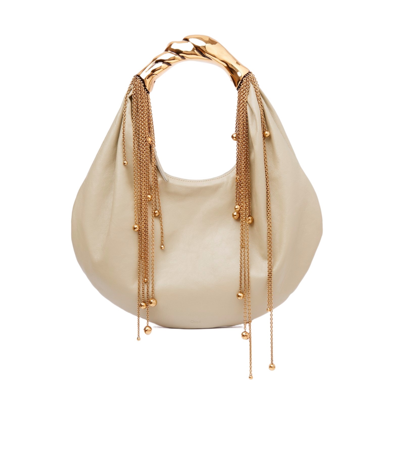 Chloé Twisted Shell Embellished Leather Tote In Nude