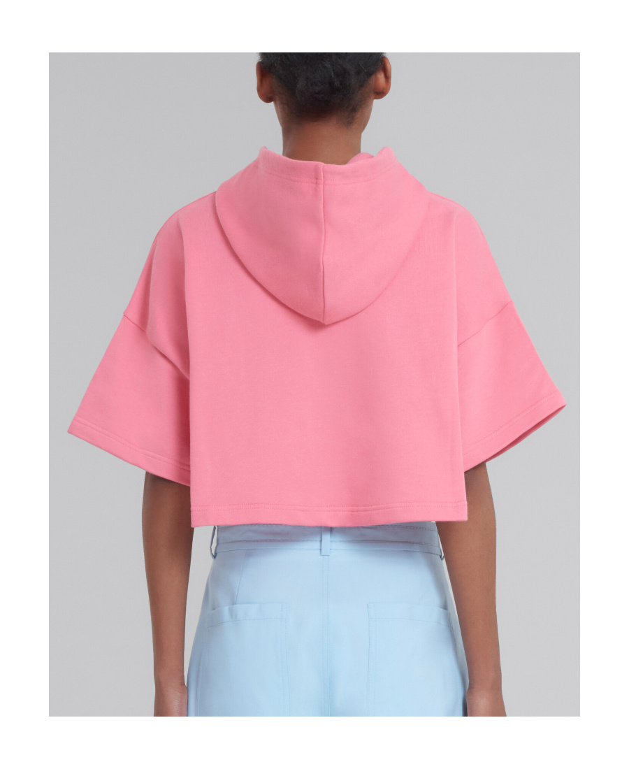 Marni Logo-print Short-sleeve Hoodie In Pink