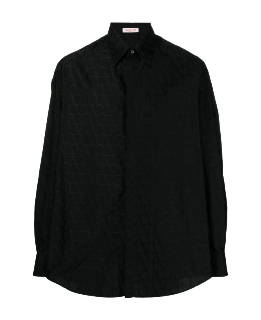 Valentino Monogram-jacquard Cotton Shirt In Black