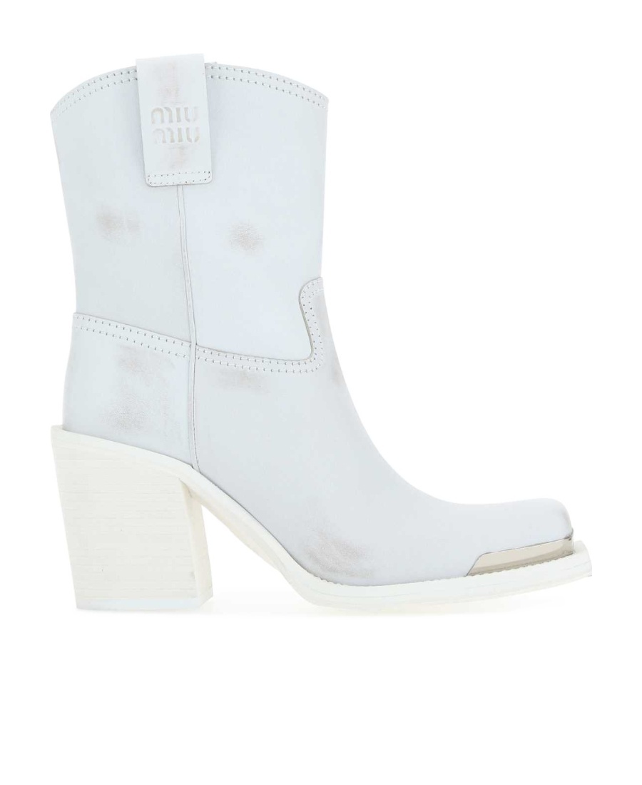 MIU MIU MIU MIU LOGO DETAILED ANKLE BOOTS