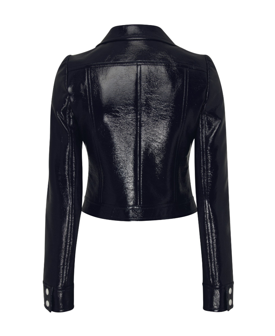 Shop Courrèges Long-sleeved Logo Leather Jacket In Black