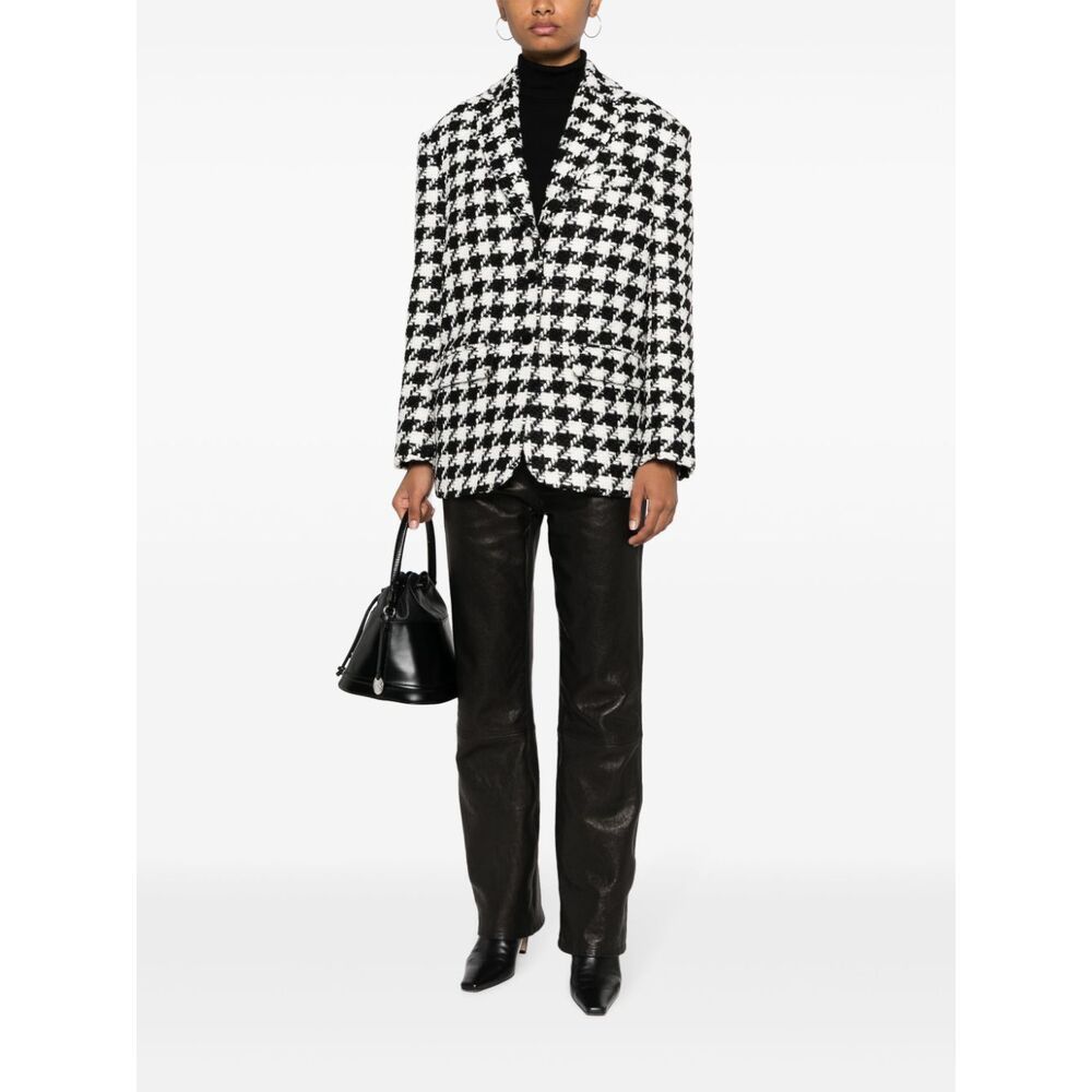 Shop Anine Bing Houndstooth-pattern Tweed Blazer In Black