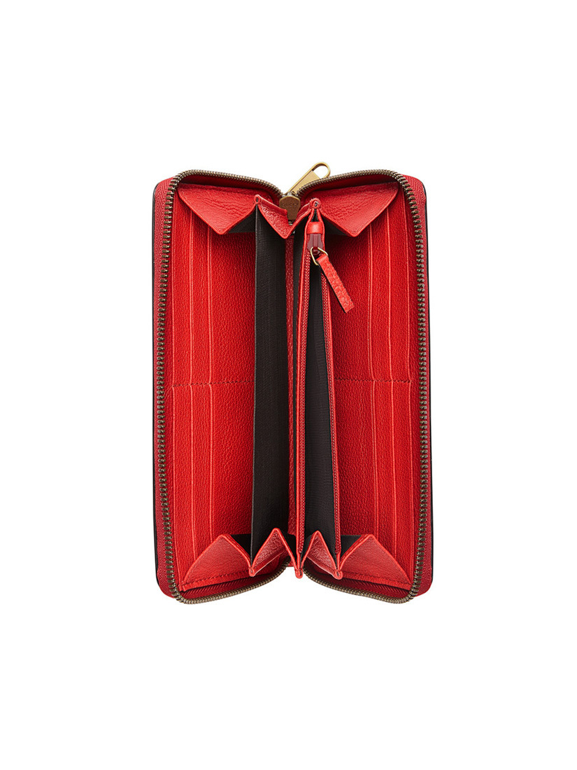 Gucci Print Leather Zip Around Wallet In Red
