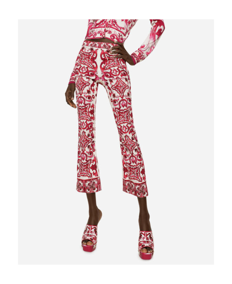 Dolce & Gabbana Maiolica Cropped Printed Silk-blend Flared Pants In Pink