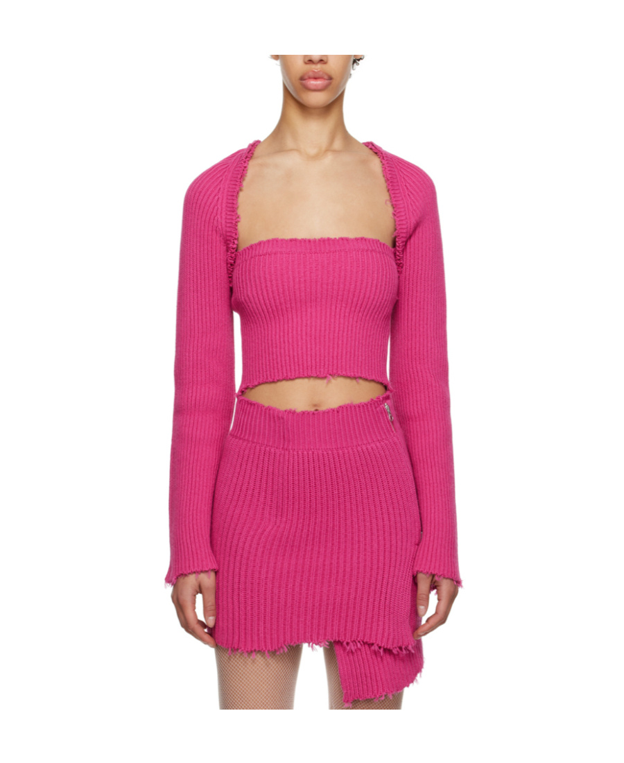 Mm6 Maison Margiela Pink Raw Edge Cardigan In Pink