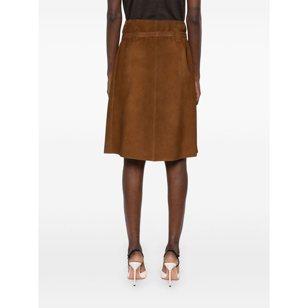 Prada Belted Midi Skirt In Brown