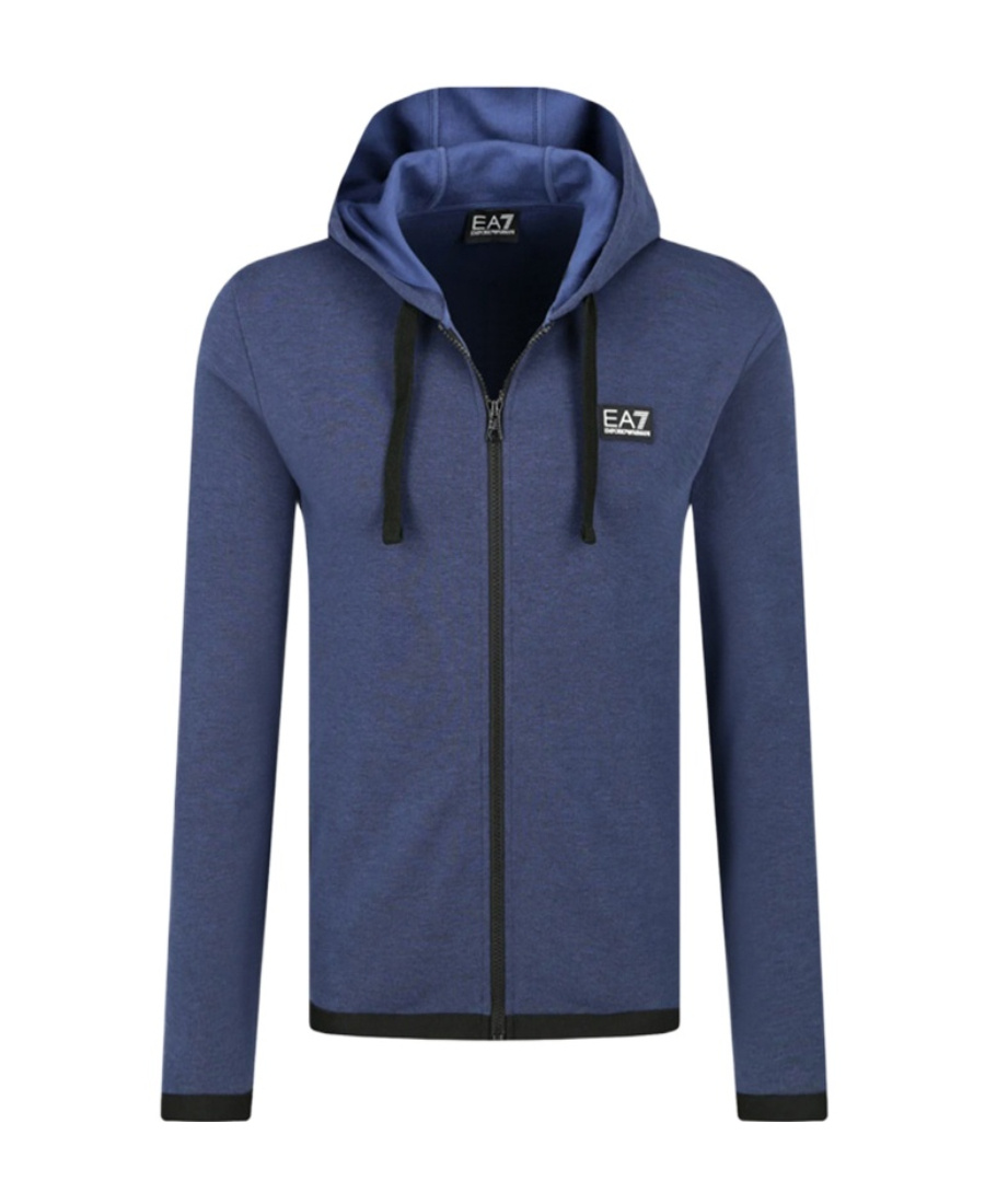 Ea7 Logo Hooded Casual Coat In Blue