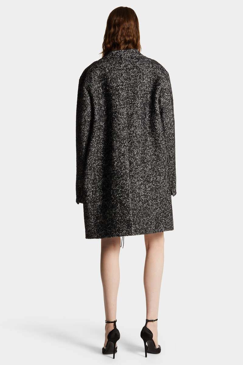 Dsquared2 Herringbone Wool Blend Coat In Black