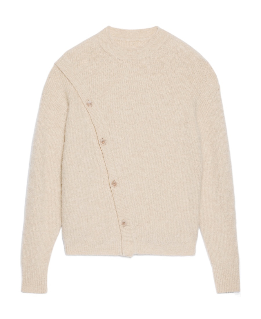 Jacquemus Asymmetrical Buttons Crewneck Knit Sweater In Nude