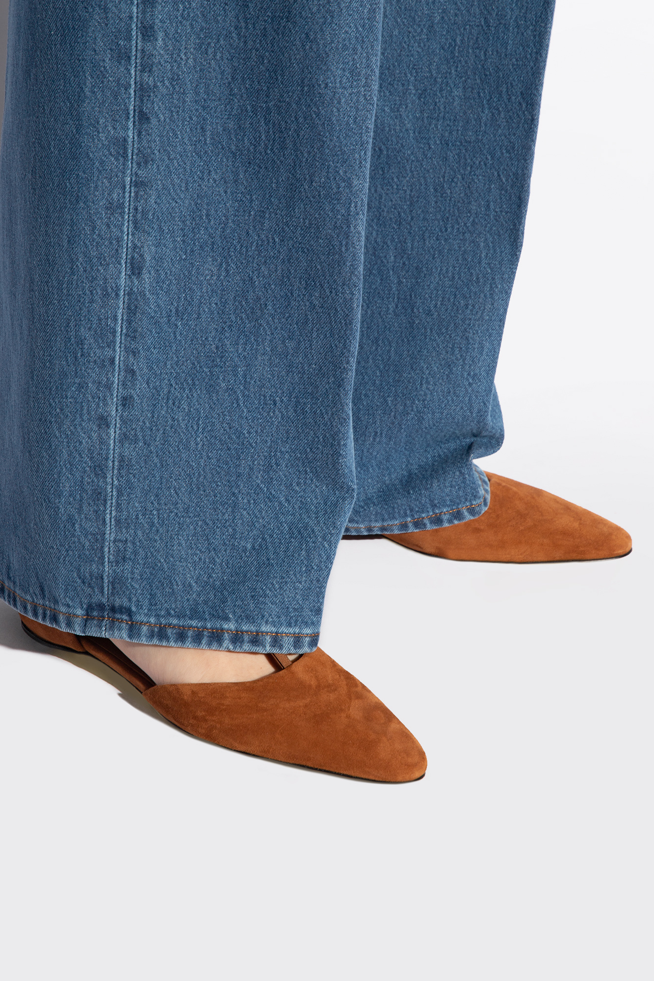 Totême The T-strap Suede Ballerina Shoes In Brown