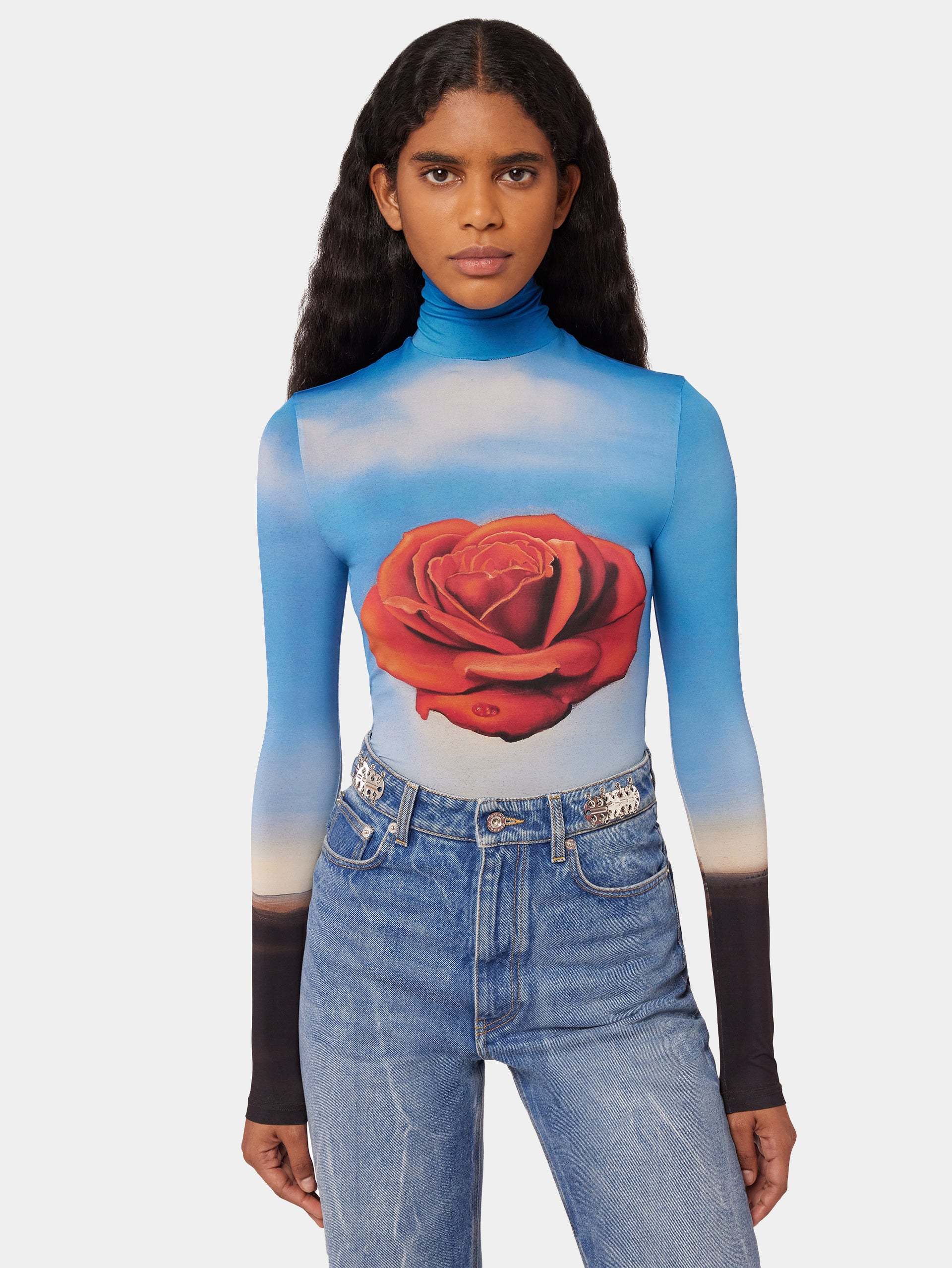 Rabanne Rose Print Long-sleeve Top In Multicolor