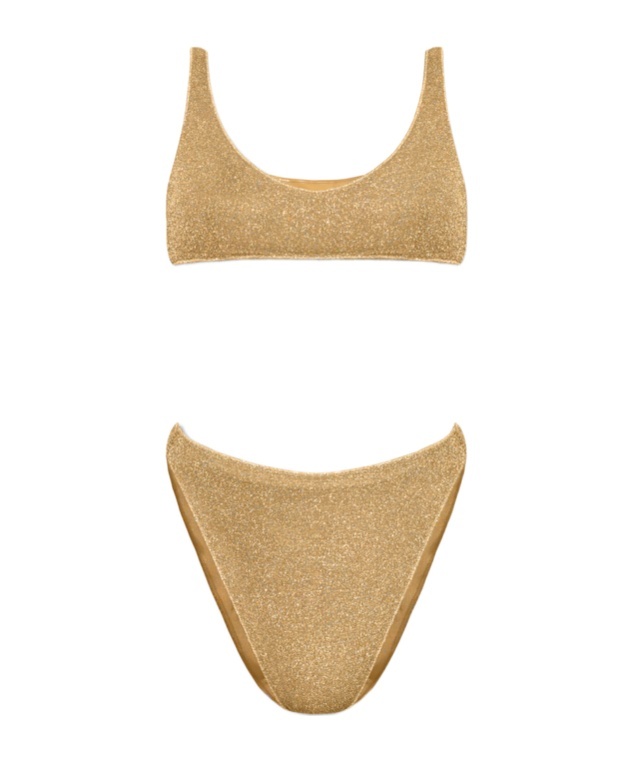 Shop Oseree Lumiere Sporty 90s Lurex Bikini In Nude