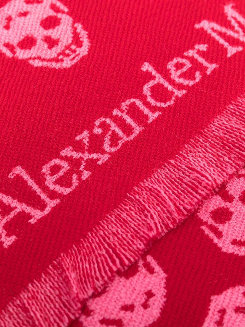 Alexander Mcqueen Reversible Skull-jacquard Wool Scarf In Red