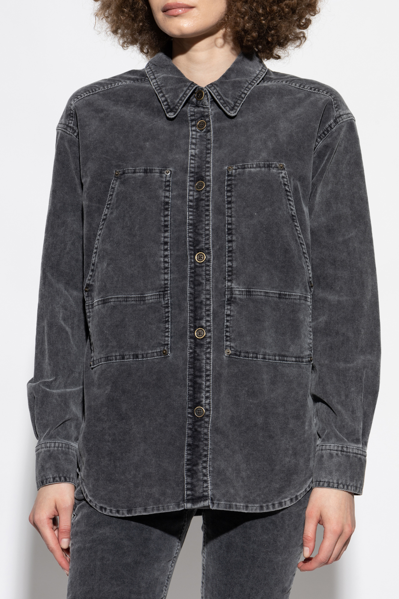 Isabel Marant Étoile Patch-pocket Corduroy Shirt In Gray