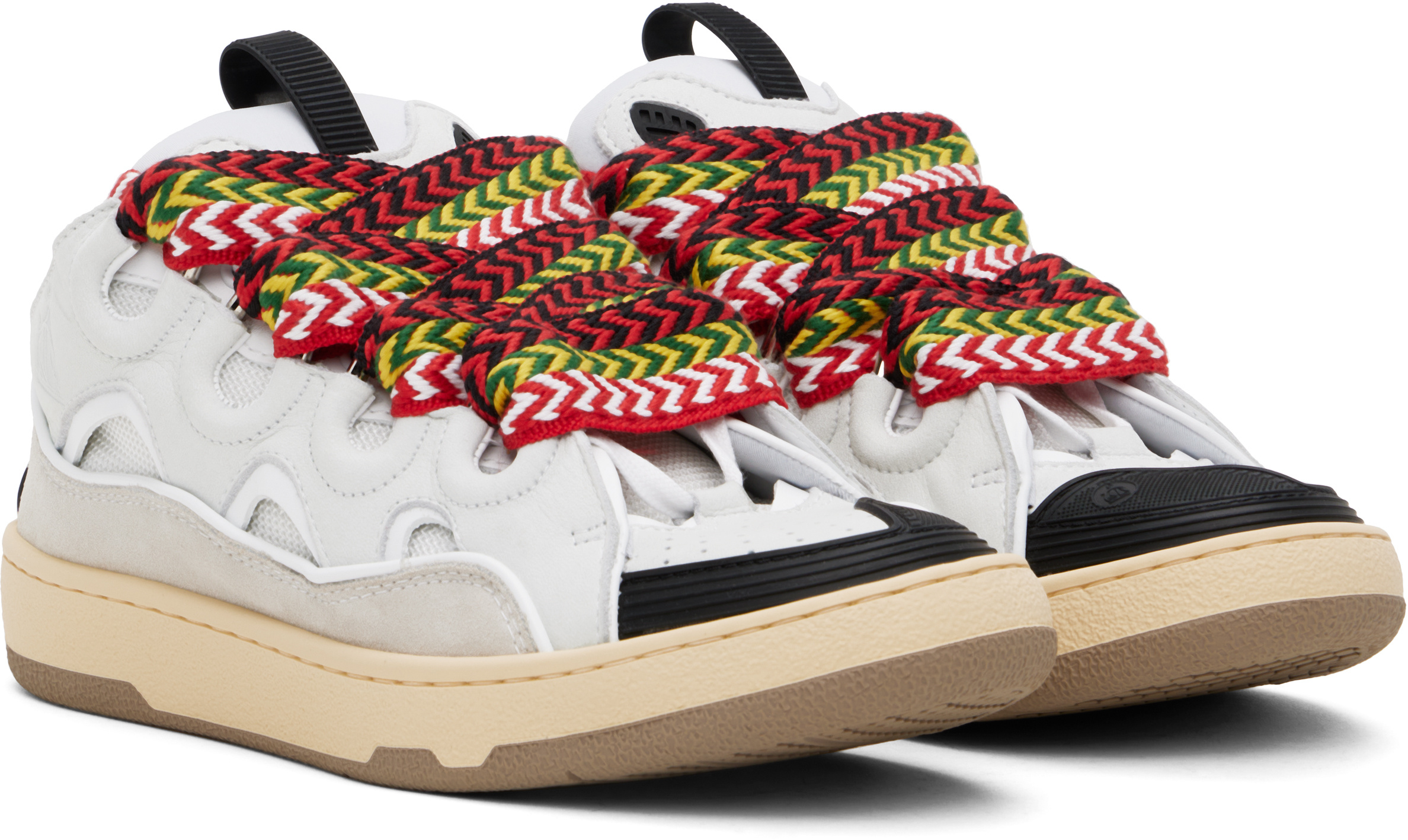Lanvin Curb Leather Sneakers With Multicolor Laces In White