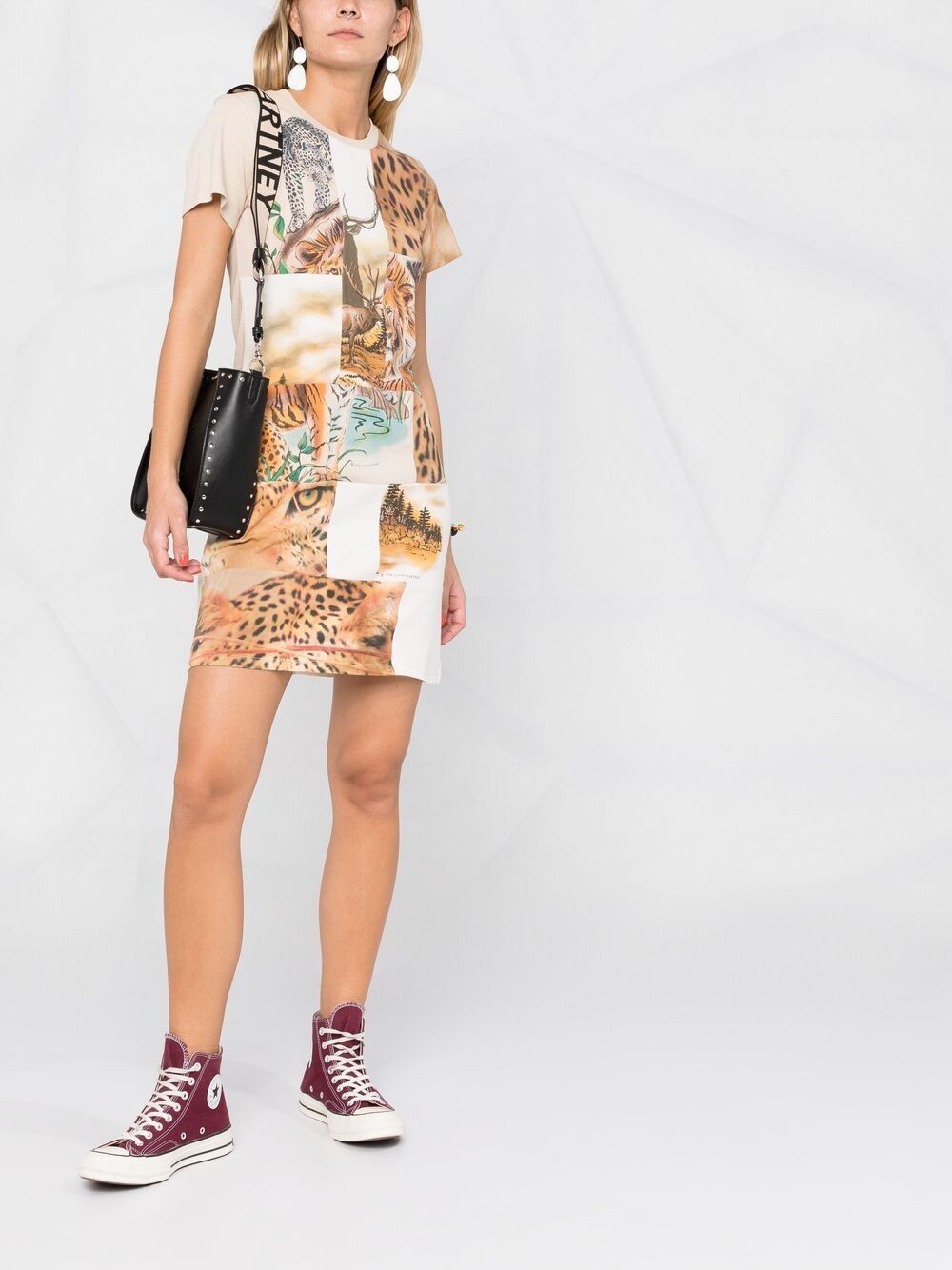 Stella Mccartney Animal Patchwork-print T-shirt Dress In Nude