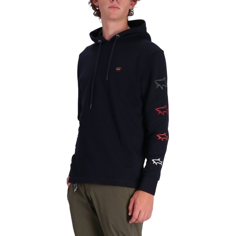 Shop Paul & Shark Hooded Long-sleeved Sweater In Black