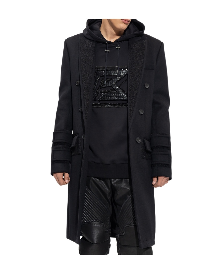 Balmain Double-breasted Virgin-wool Coat In Black