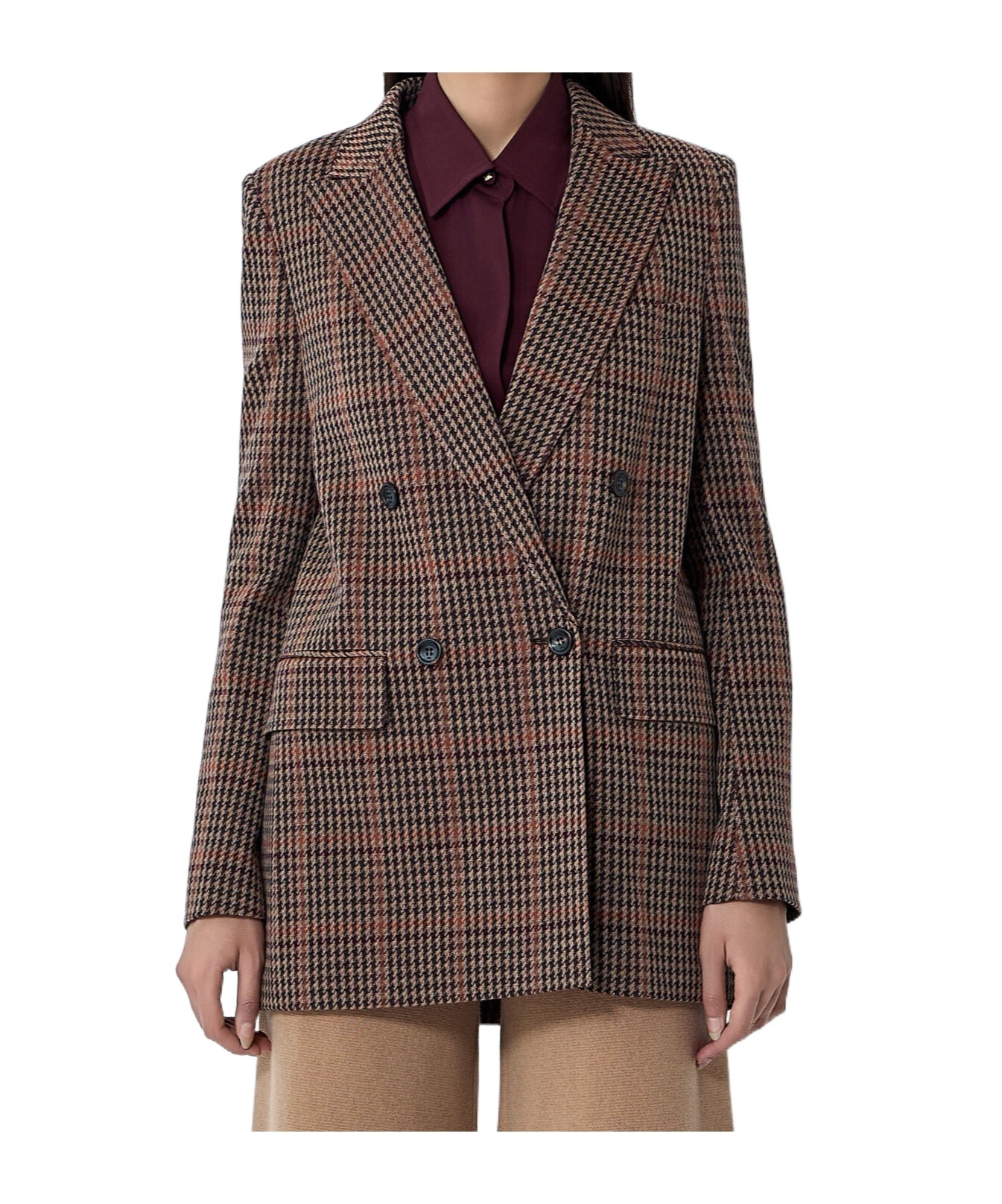 Max Mara Check Double-breasted Blazer In Brown