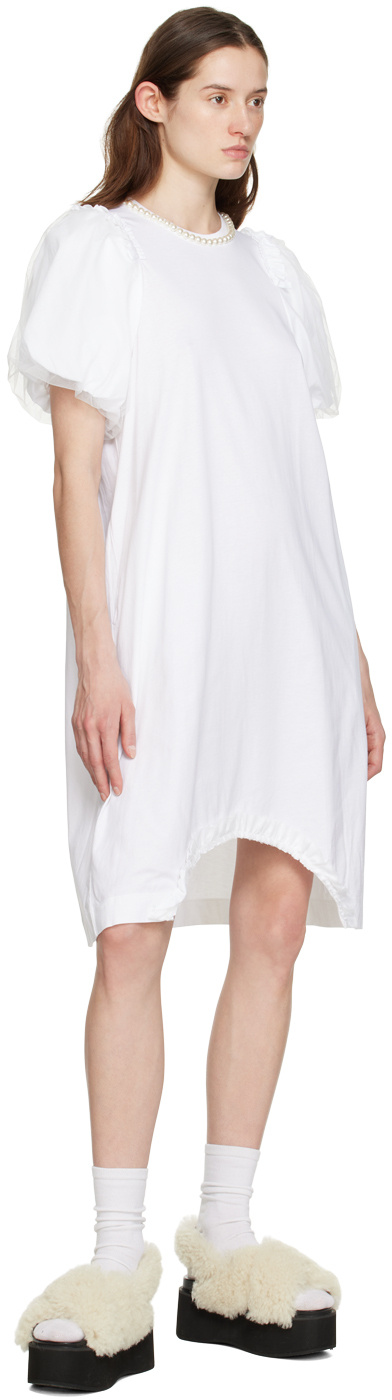 Simone Rocha Cotton Dress With Tulle Sleeves And Pearls In White