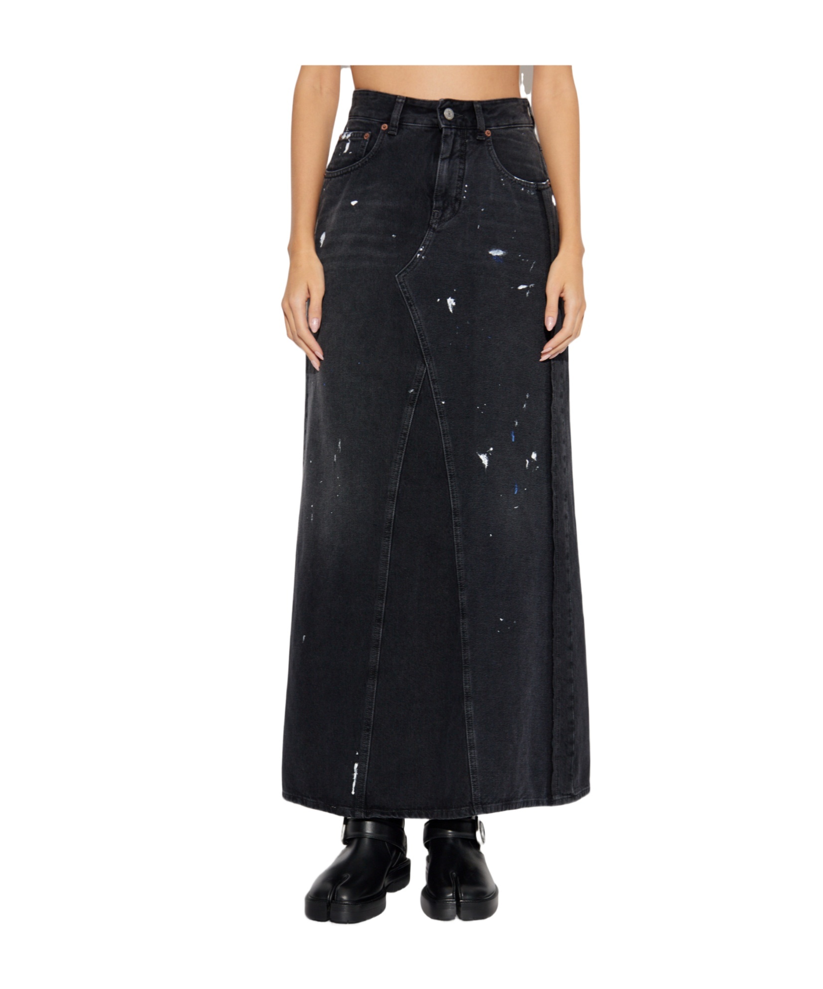 Mm6 Maison Margiela Paint-splatter Denim Skirt In Black