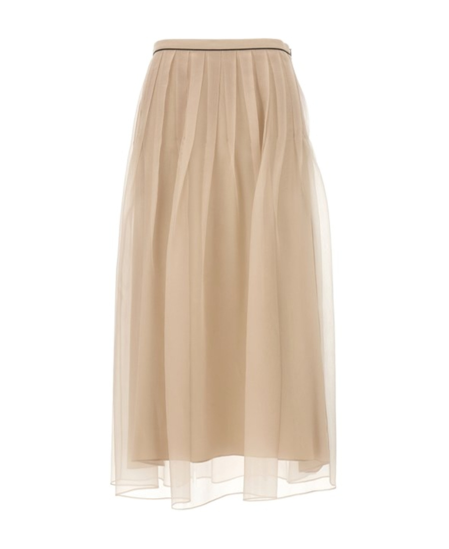 Brunello Cucinelli High-rise Pleated Silk Maxi Skirt In Nude