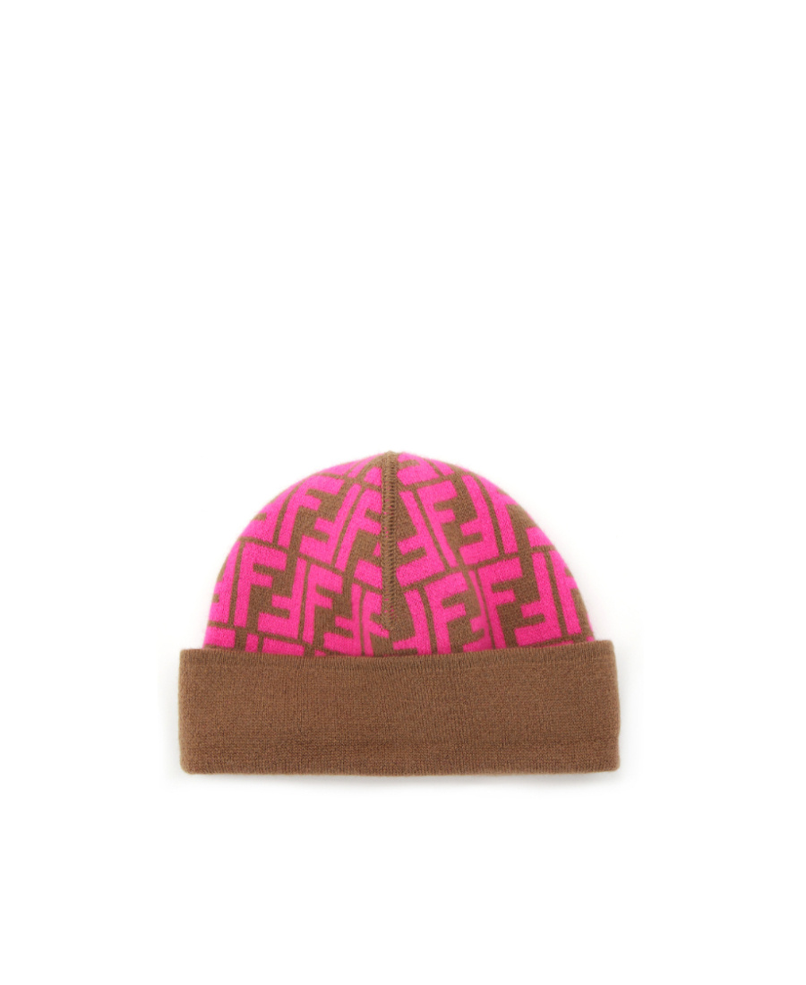 Fendi Girls Ff Logo Reversible Beanie In Brown
