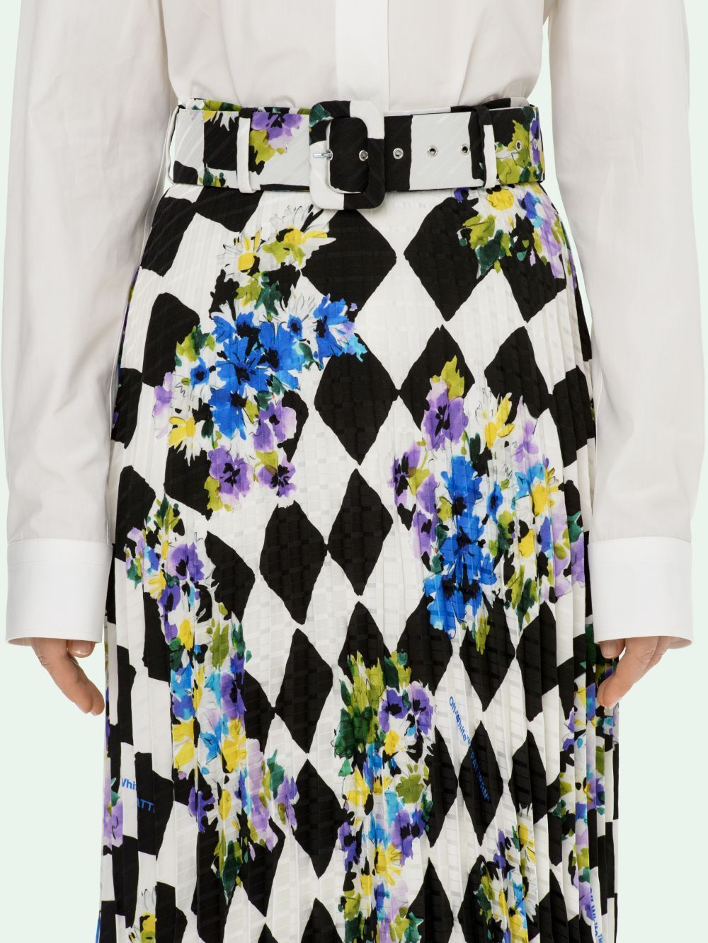Off-white Floral-print Checked Skirt In Multicolor