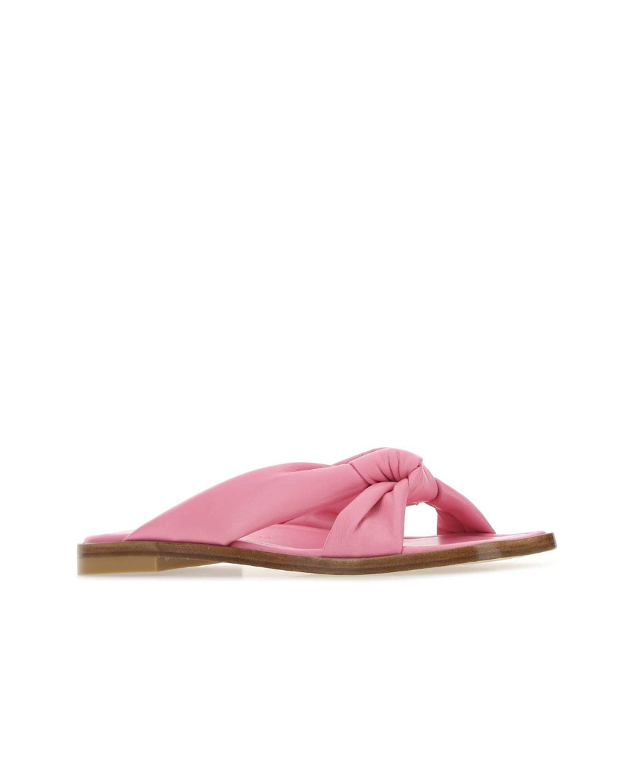 Stuart Weitzman Nappa Leather Knit Bow Slippers In Pink