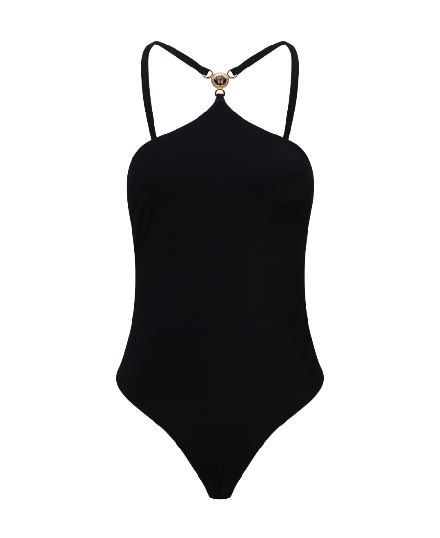 Versace Medusa-plaque Strappy Swimsuit In Black