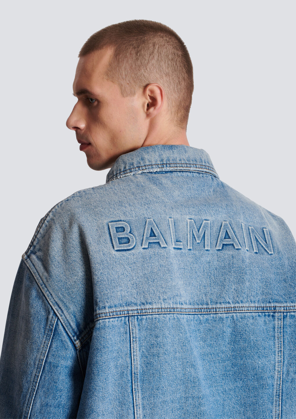 Shop Balmain Denim Jacket With Logo In Blue