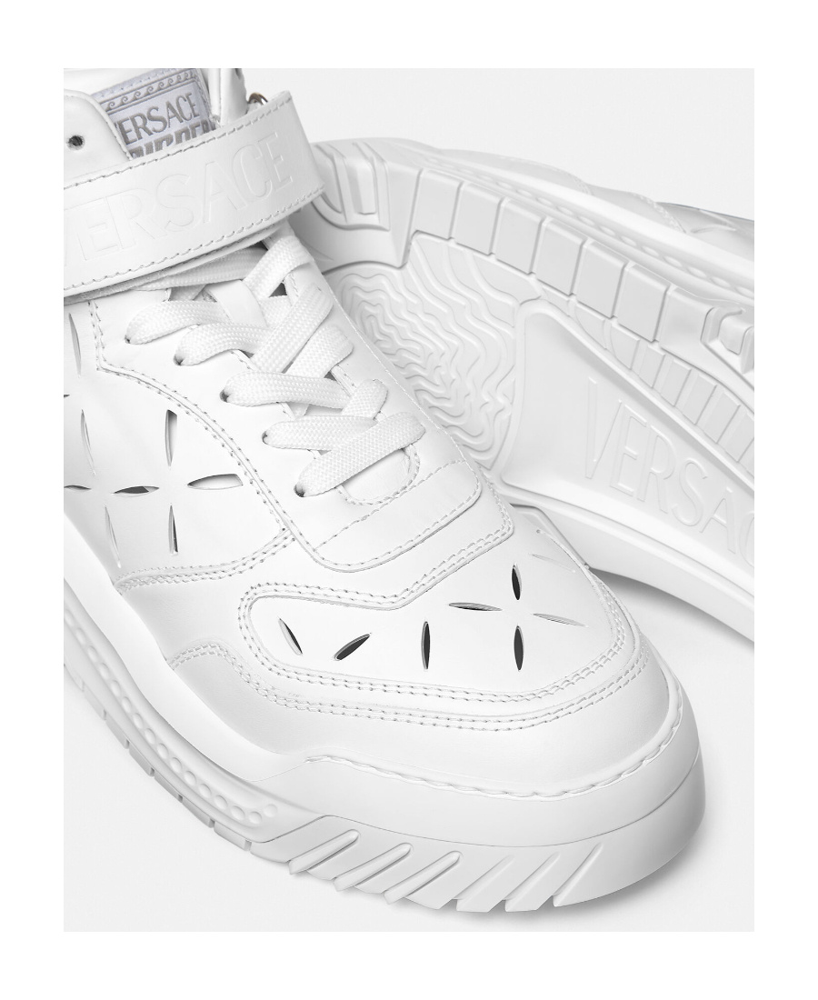 Versace High Top Odyssey Sneakers In White Leather Man In White