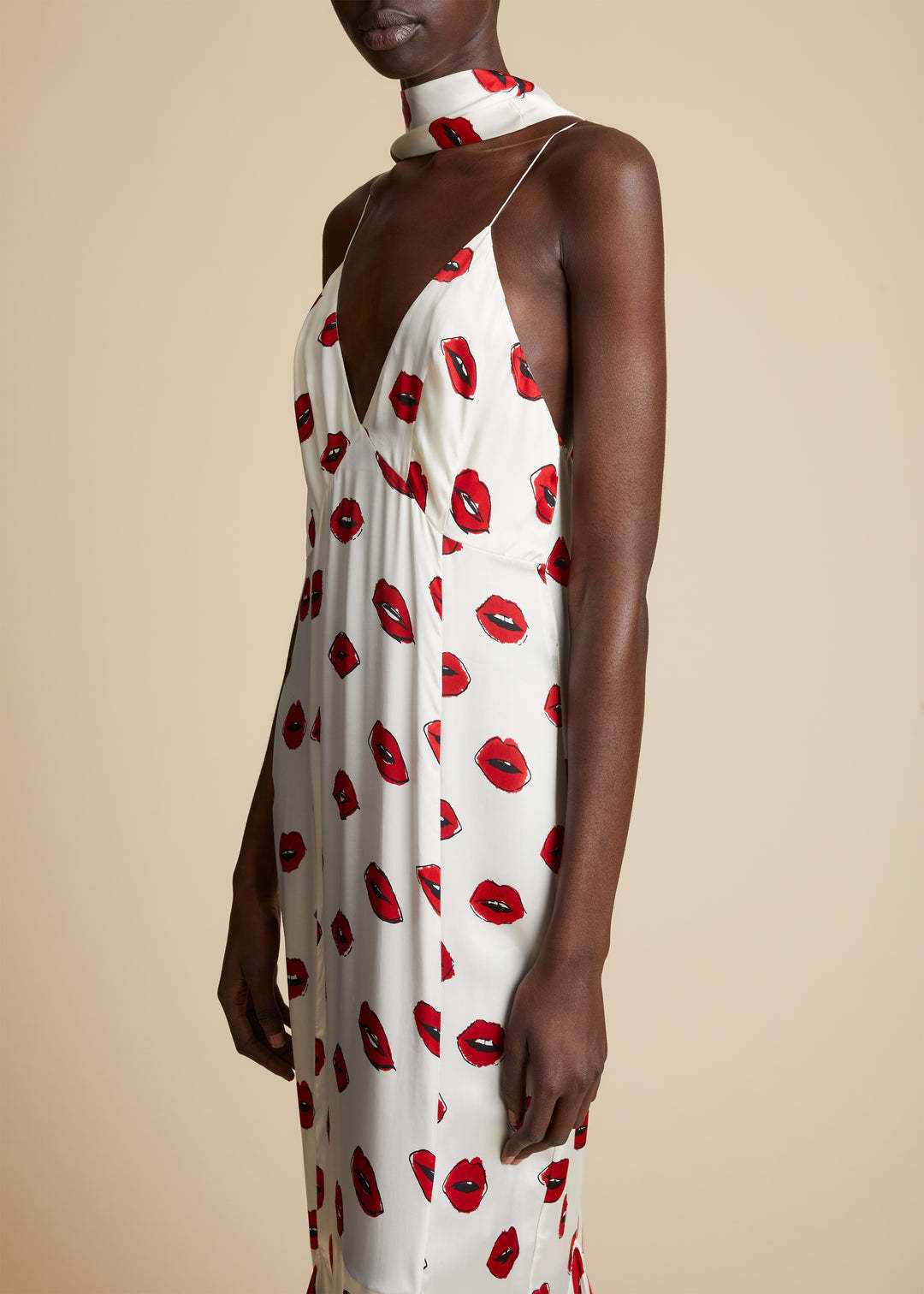 Khaite Candita Scarf-detailed Printed Twill Maxi Dress In White