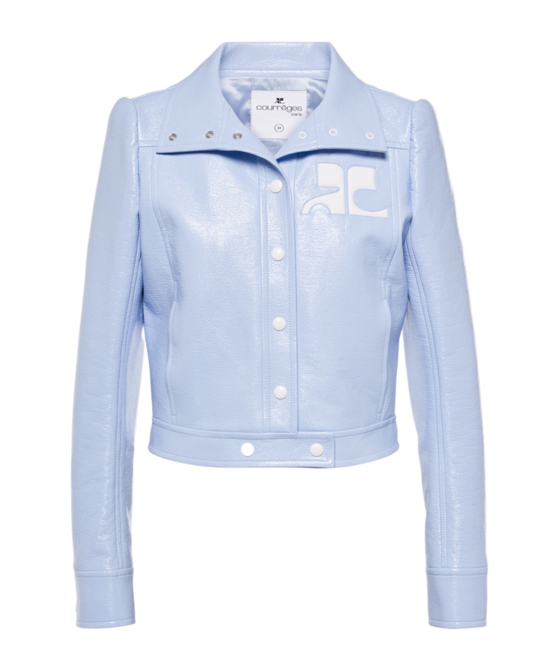 Courrèges Reedition Cropped Vinyl Jacket In Blue