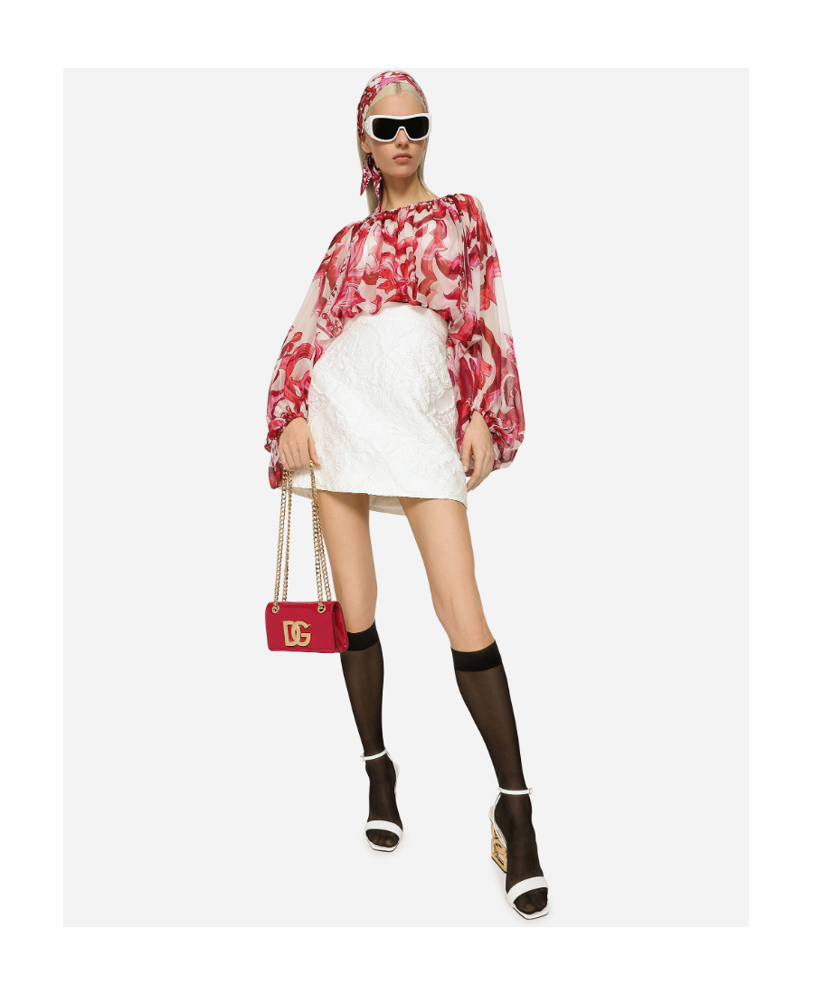Dolce & Gabbana Chiffon Top In Majolica Print In Pink