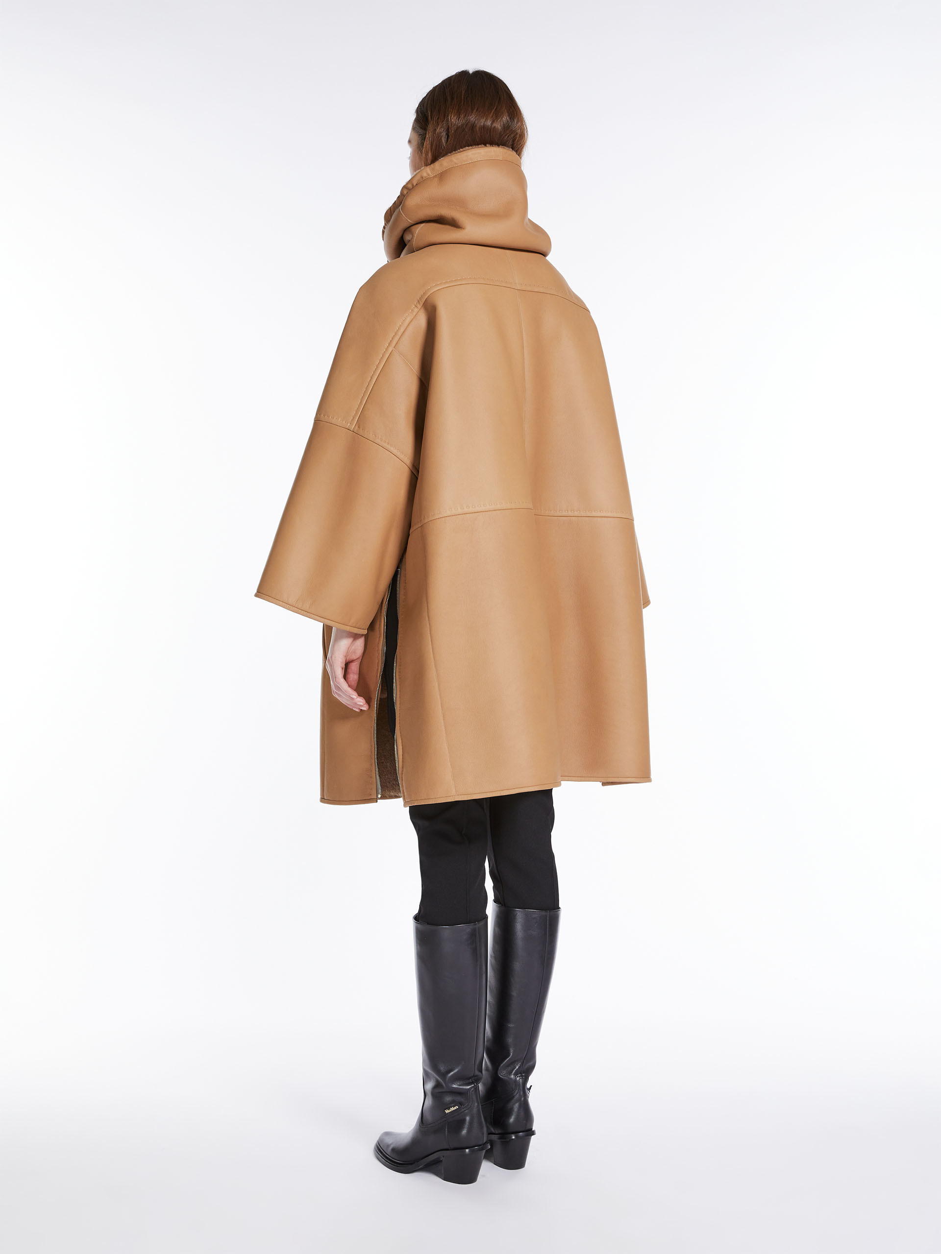Max Mara Shearling-trim Cape Coat In Nude