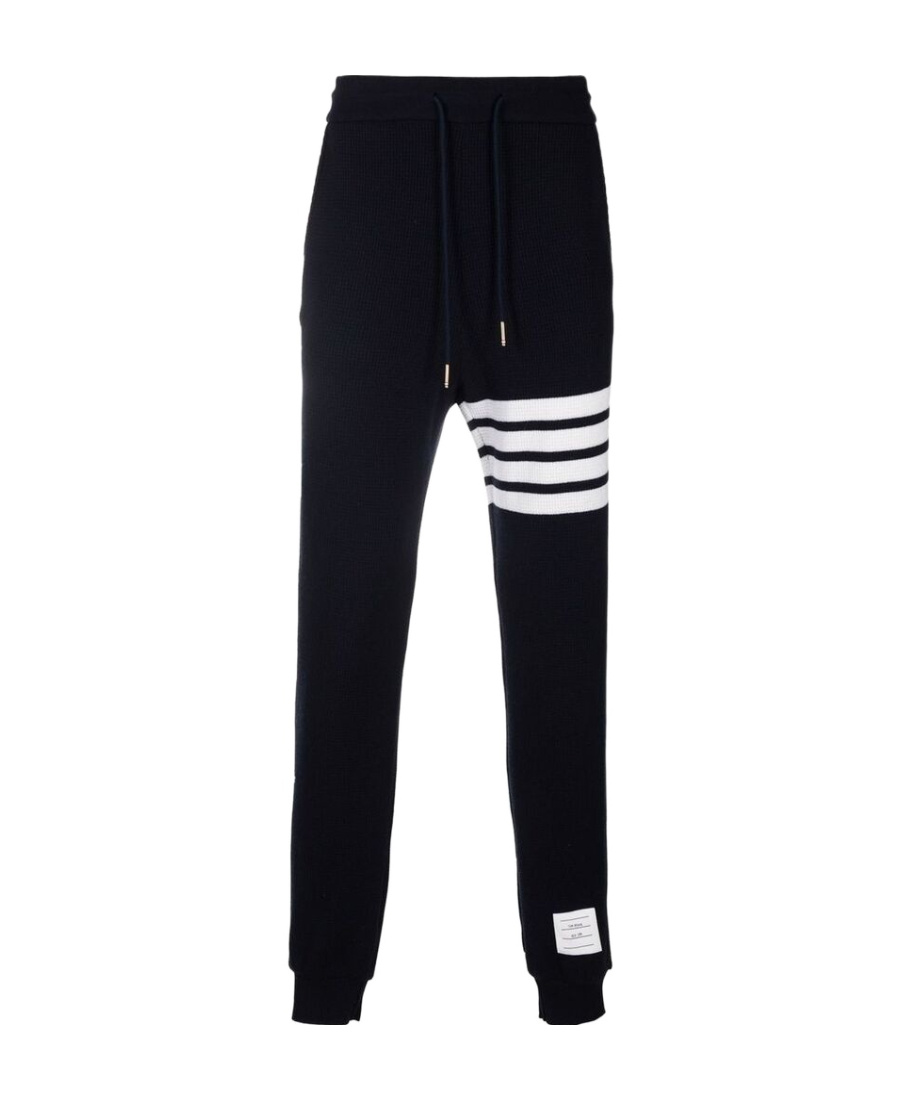 Thom Browne Tapered Striped Loopback Cotton-jersey Sweatpants In Navy Blue