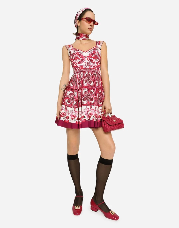 DOLCE & GABBANA DOLCE  GABBANA SHORT MAJOLICA-PRINTED CHARMEUSE BUSTIER DRESS