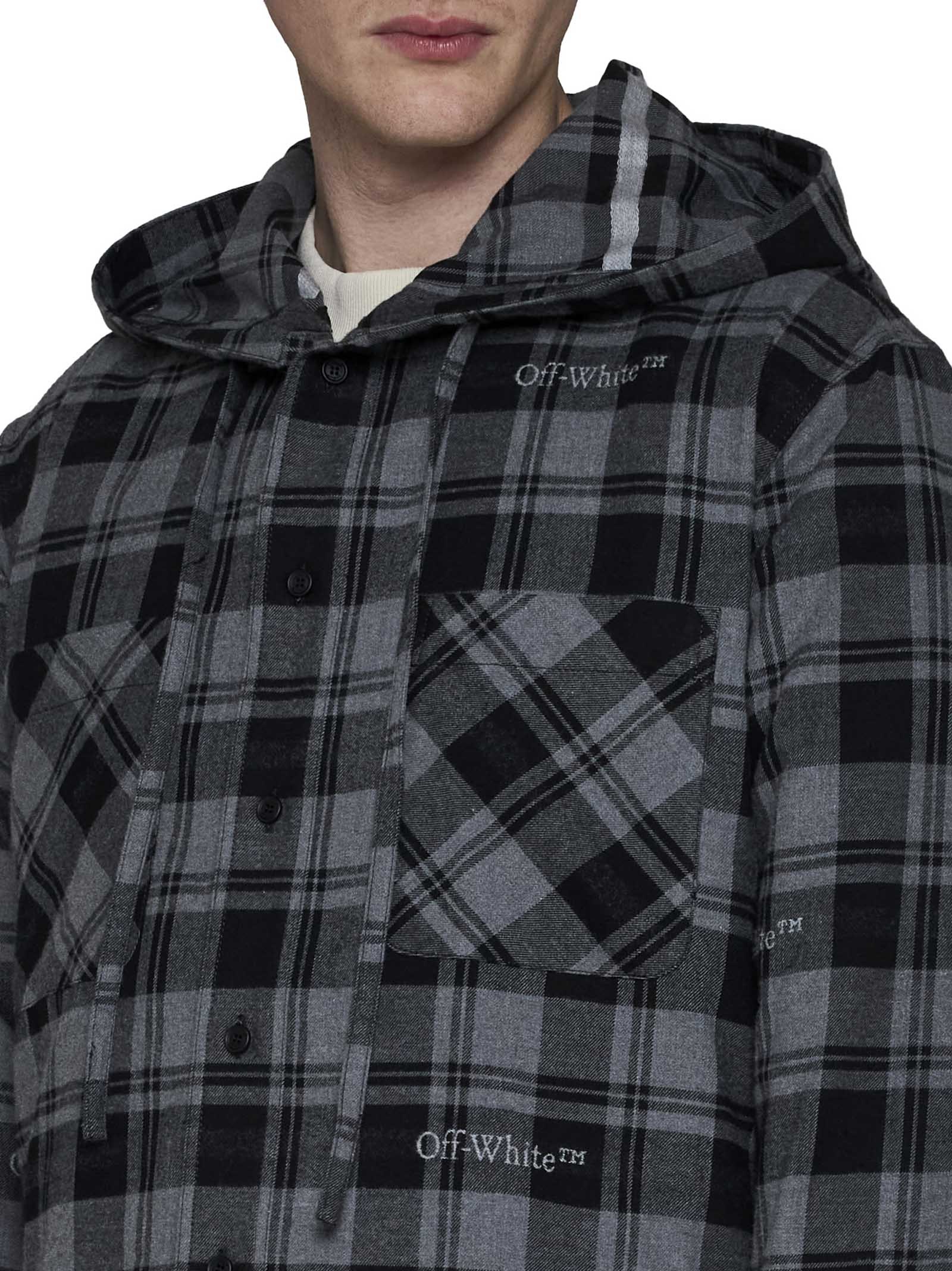 Off-white Hooded Flannel Shirt In Black