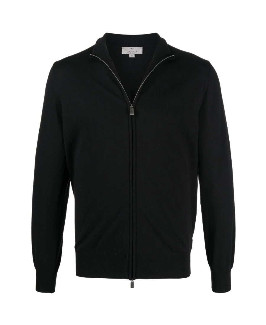 Canali Funnel Neck Zip-up Jumper In Black
