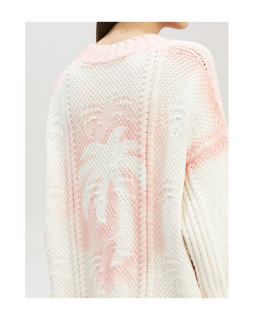 Palm Angels Two-tone Knitted Cardigan In White