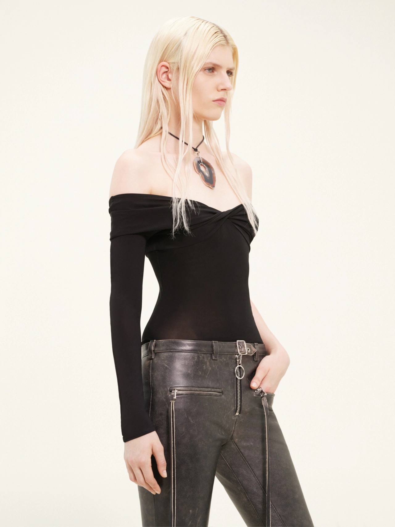 Courrèges Twisted Single-sleeve Jersey Top In Black