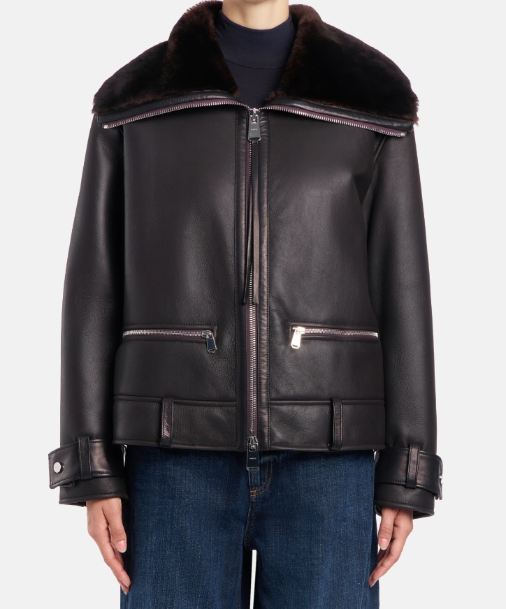Dondup Double-zip Leather Jacket With Luxurious Fur Collar In Black