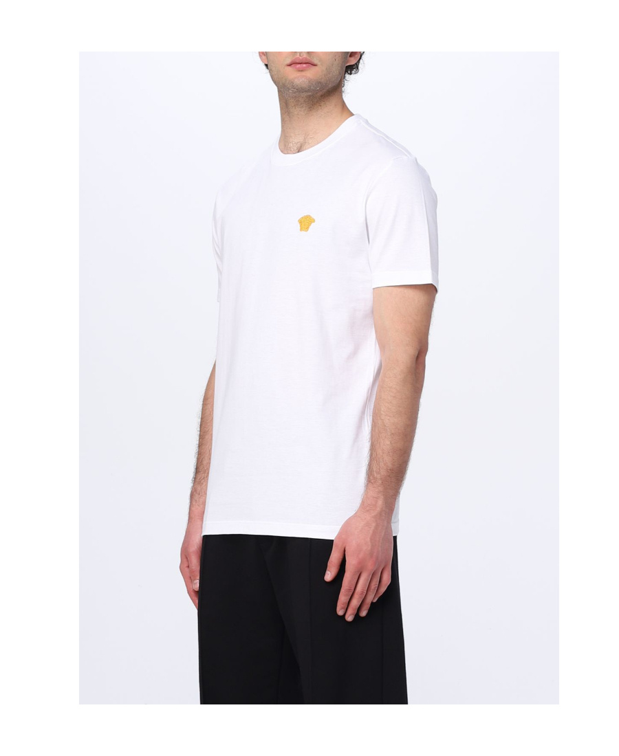 Versace White Crewneck T-shirt With Medusa Embroidery On The Front In Cotton Man In White