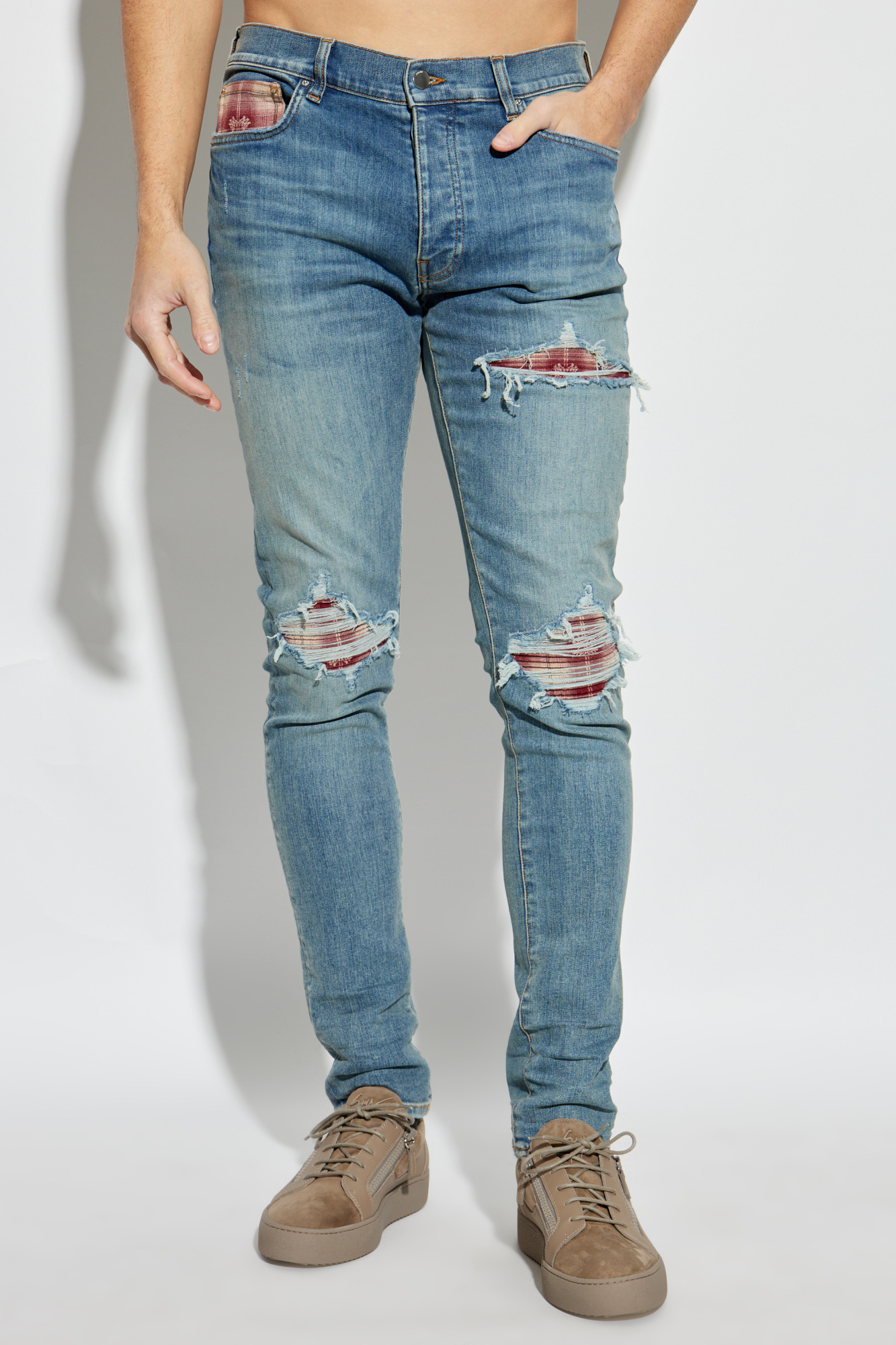 Amiri Mx1 Distressed Skinny Jeans In Blue