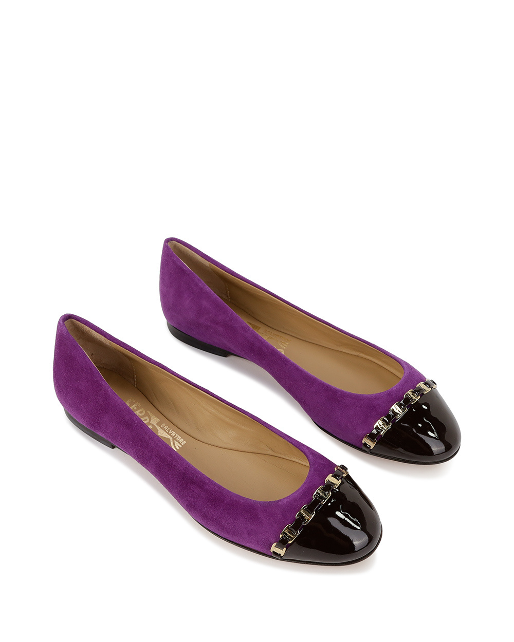 Ferragamo Stitching Ballet Shoes In Purple