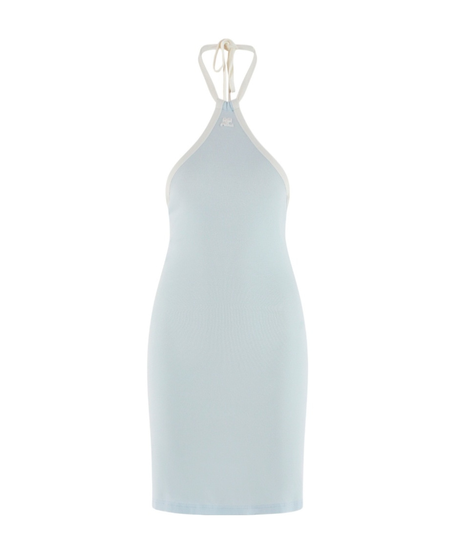 Courrèges Logo-embroidered Jersey Minidress In Blue