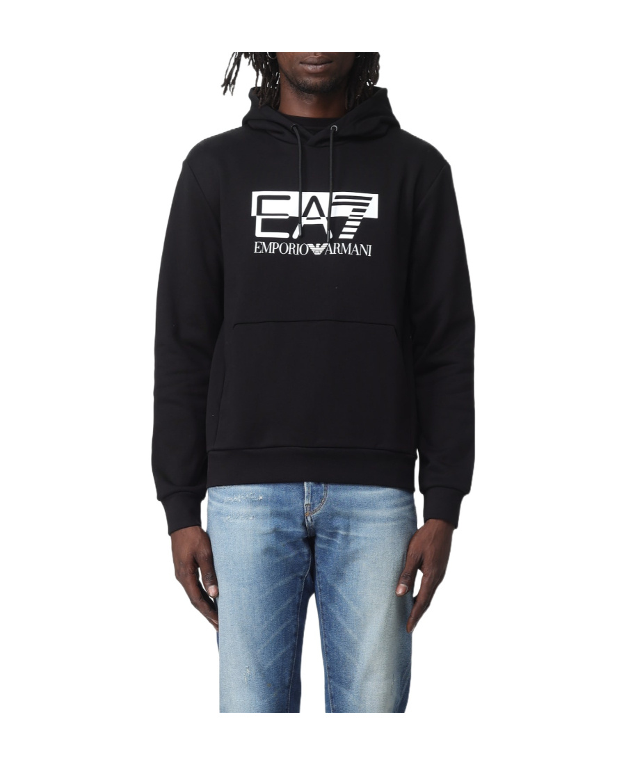 Ea7 Logo Logo Hooded Sweater In Black
