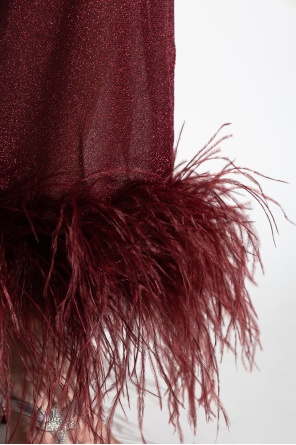 Oseree Plumage Feather-trim Trousers In Red