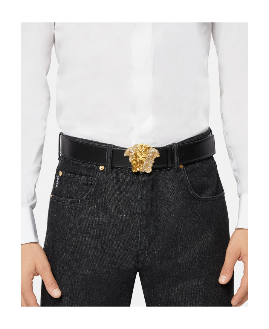 Versace La Medusa Crystal-embellished Belt In Black